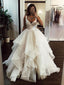 Simple Spaghetti Straps Tiered TulleV-Neck A-line Wedding Dresses WD512