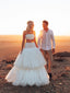 Two-pieces A-line Tiered Tulle Strapless Sweep Train Wedding Dresses WD518