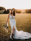Beautiful Slit V-Neck Lace Spaghetti Straps  Sheath Wedding Dress WD523
