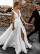 Elegant Satin V-neckline A-line Sweep Train Bridal Gowns WD567