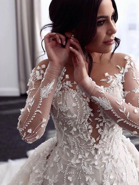 Delicate Floral Lace Illusion Petite Bodysuit 2 In 1 Wedding Dress