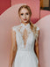 Elegant Applique A-line Lace Chapel Train Wedding Dresses With Sequins WD585