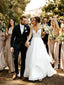 Elegant Organza Spaghetti Straps Backless A-line Wedding Dresses With Appliques WD590