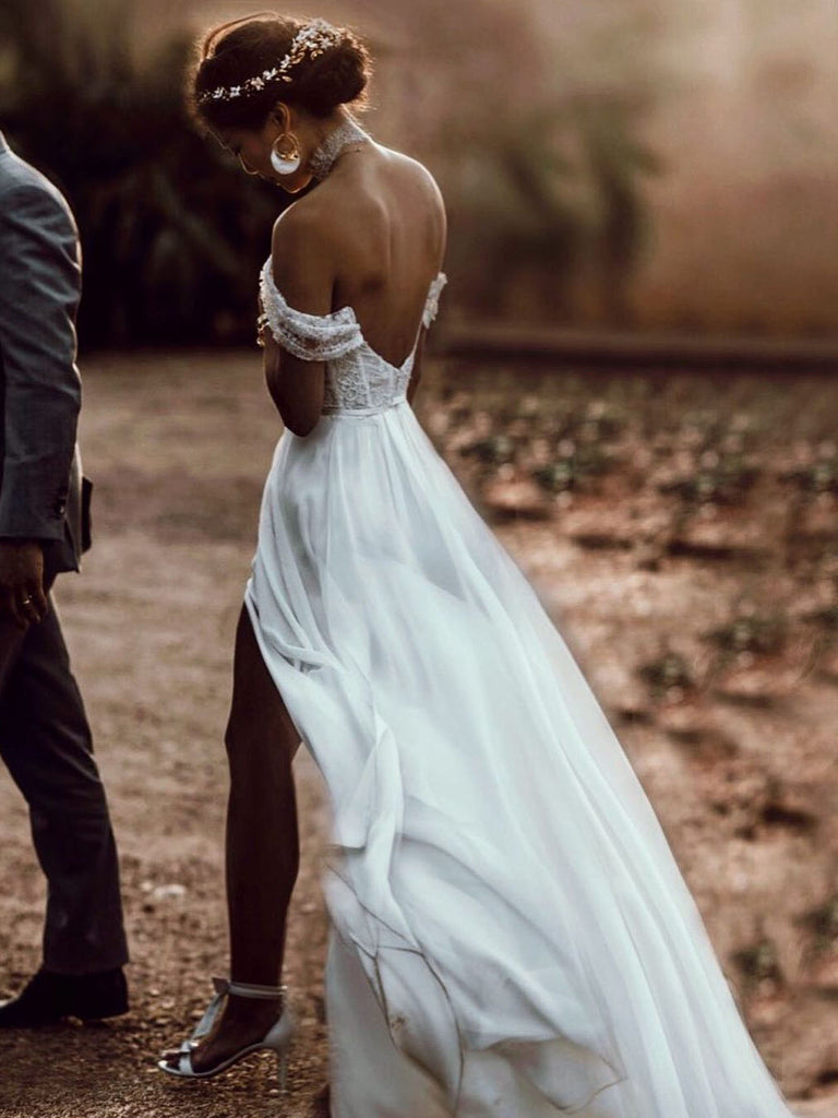 Elegant Sweetheart Neckline Off-the-shoulder Lace A-line Wedding Dresses WD612