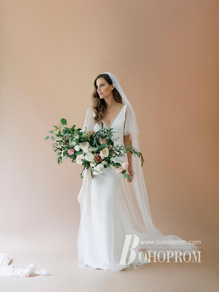 Simple V-neckline Satin Wedding Dresses Mermaid Sweep Train Bridal Gowns WD634