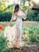Attractive Floral Lace Off-the-shoulder Neckline A-line Sweep Train Wedding Dresses WD640