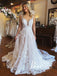 Exquisite Tulle V-Neckline A-line Chapel Train Wedding Dresses With Appliques WD649
