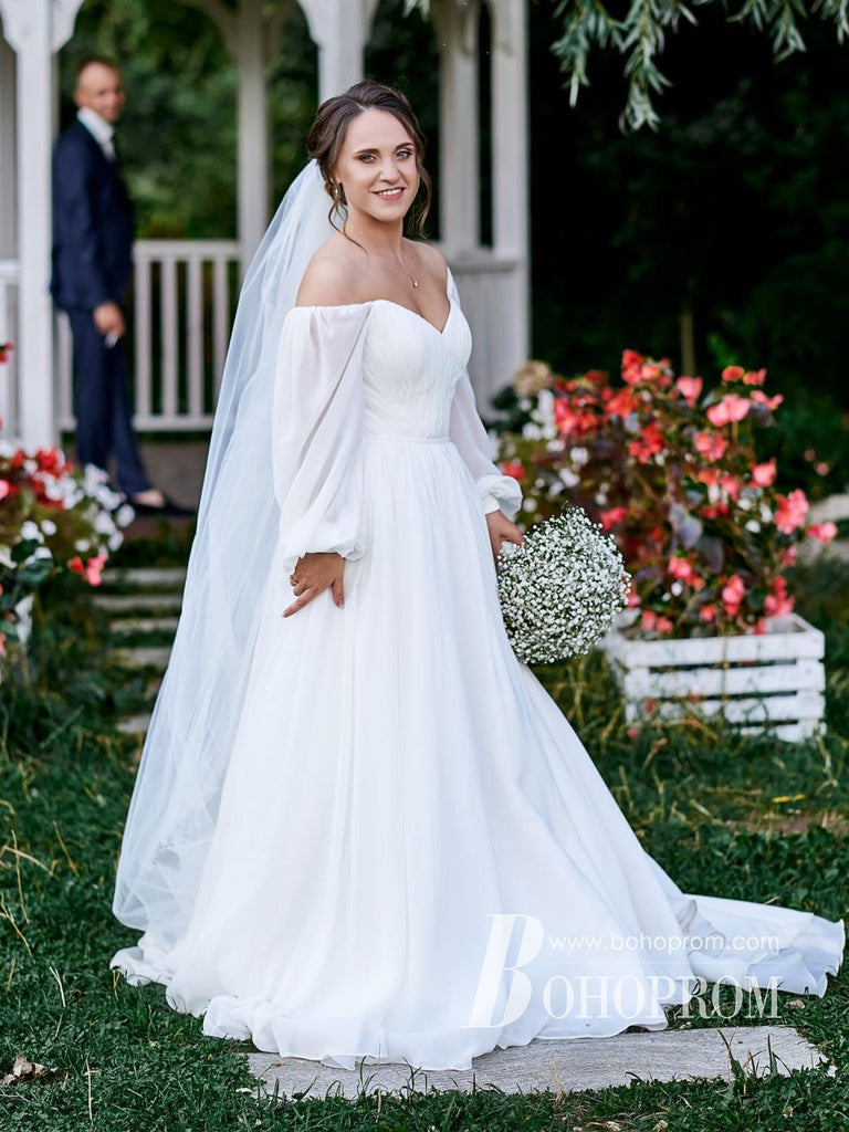 Modern Chiffon Long Sleeves Sweep Train A-line Wedding Dresses WD654