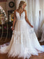 Fabulous Boho Tulle Spaghetti Straps A-line Backless Chapel Train Wedding Gowns WD655
