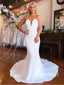 Classic Strapless Chapel Train Mermaid Long Satin Wedding Dresses WD657