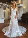 Elegant Floral Lace V-Neckline A-line Chapel Train Wedding Dresses WD658