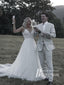 Romantic Tulle V-neckline Chapel Train A-line Wedding Dresses With Appliques WD666