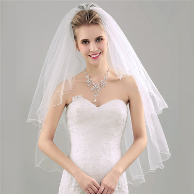 Alluring Tulle Cathedral Train Long Wedding Veil With Pearls WV011