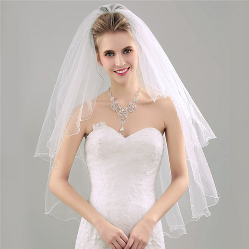 Alluring Tulle Cathedral Train Long Wedding Veil With Pearls WV011