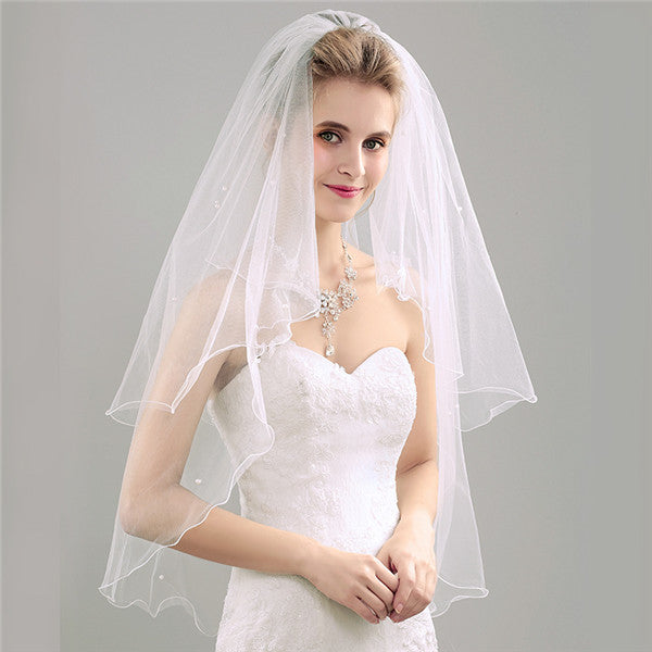 Bridal Tulle Long Cathedral Veils With Pearl