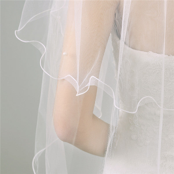 Alluring Tulle Cathedral Train Long Wedding Veil With Pearls WV011