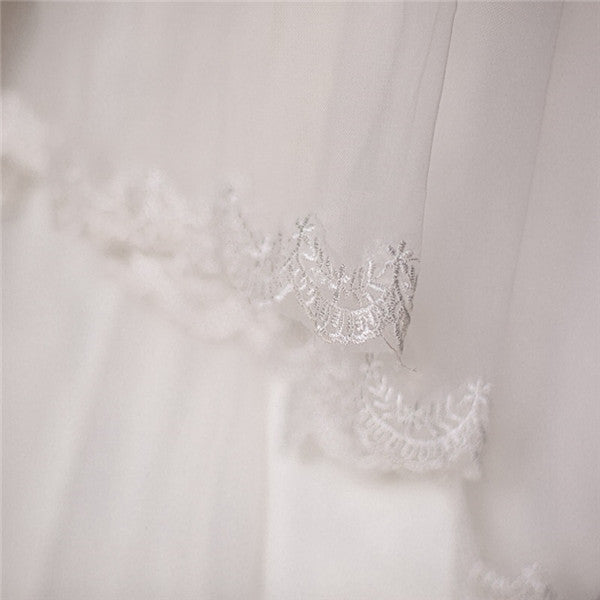 Wonderful Tulle Appliqued Short Wedding Veil WV018