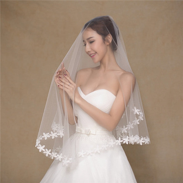 Stunning Tulle Long Romantic Wedding Veil With Appliques WV019