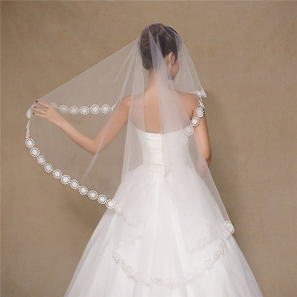 Eye-catching Tulle Long White Wedding Veil With Appliques WV022