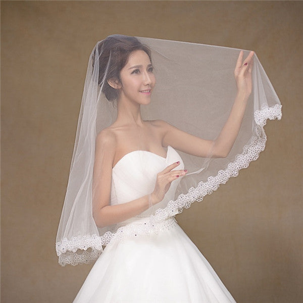 Exquisite Tulle White Appliqued Long Wedding Veil WV024