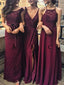 A-line Bateau Floor-Length Chiffon Burgundy Bridesmaid Dresses HX00175