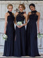 A-line Halter Floor-Length Chiffon Appliqued Bridesmaid Dresses ASD26701