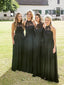 A-line Halter Floor-Length Chiffon Black Bridesmaid Dresses ABC0005