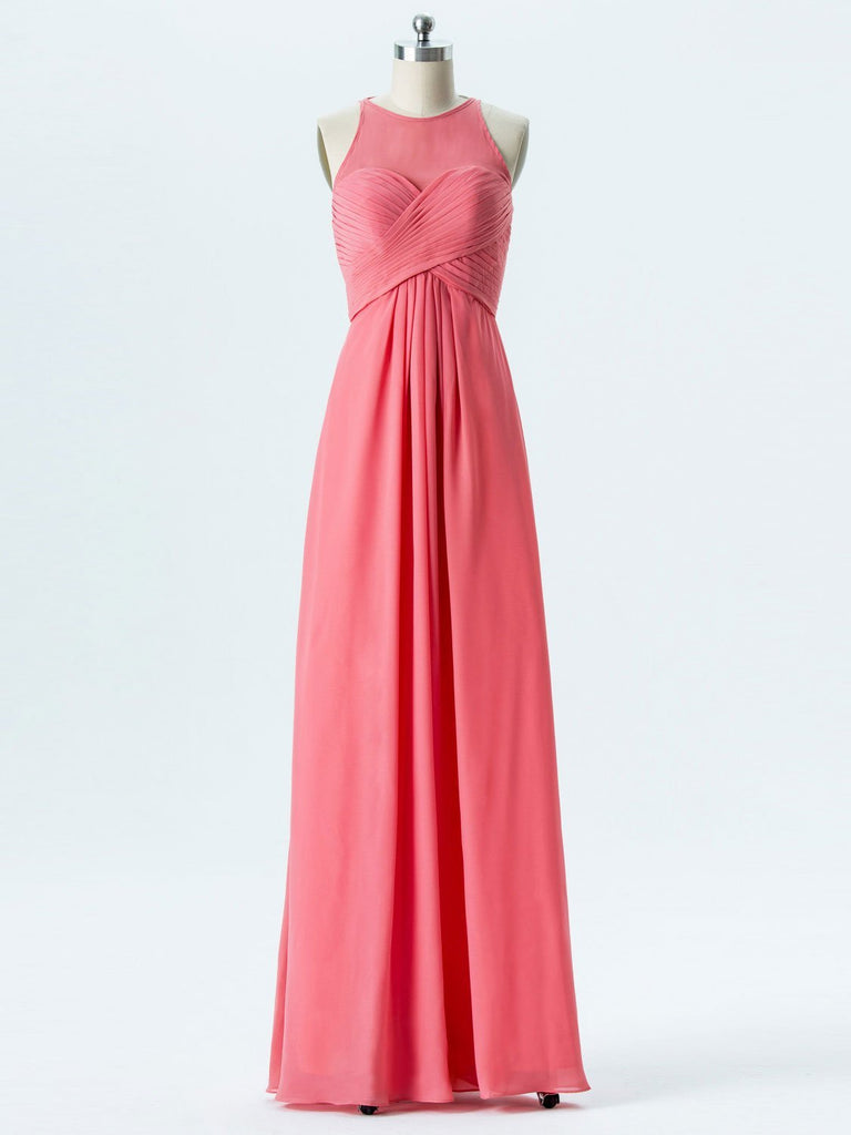 BohoProm Bridesmaid Dress A-line Halter Scoop-Neck Floor-Length Chiffon Bridesmaid Dresses 2866