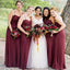 BohoProm Bridesmaid Dress A-line Halter/Spaghetti Strap Floor Length Chiffon Burgundy Bridesmaid Dresses HX00114