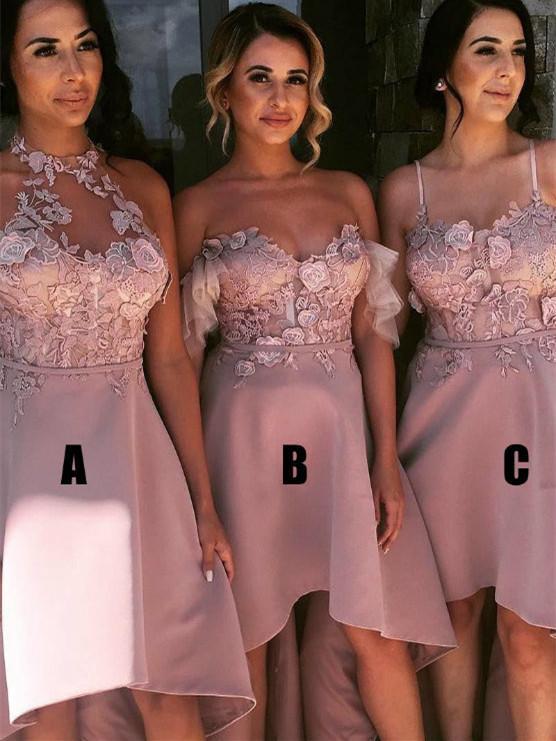 BohoProm Bridesmaid Dress A-line Halter/Sweetheart/Spaghetti Strap High-Low Chiffon Bridesmaid Dresses HX0018