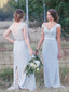 Sheath Off-Shoulder Sweep Train Chiffon Appliqued Beaded Bridesmaid Dresses ABC0008