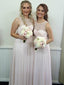 A-line Scoop-Neck Floor Length Chiffon Bridesmaid Dresses With Beading HX0010