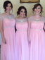 A-line Scoop-Neck Floor-Length Chiffon Bridesmaid Dresses With Rhine Stones HX001
