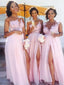 A-line Scoop-Neck Floor Length Chiffon Pink Bridesmaid Dresses HX00115
