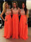 A-line  Scoop-Neck Floor-Length Chiffon Sequined Two Piece Bridesmaid Dresses 2845