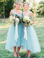 A-line Square High-Low Tulle Beaded Simple Bridesmaid Dresses ASD26702