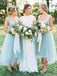 BohoProm Bridesmaid Dress A-line Square High-Low Tulle Beaded Simple Bridesmaid Dresses ASD26702