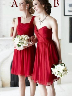 BohoProm Bridesmaid Dress A-line Square /Sweetheart Knee Length Chiffon Red Bridesmaid Dresses HX0013