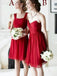 BohoProm Bridesmaid Dress A-line Square /Sweetheart Knee Length Chiffon Red Bridesmaid Dresses HX0013