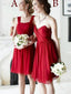 A-line Square /Sweetheart Knee Length Chiffon Red Bridesmaid Dresses HX0013