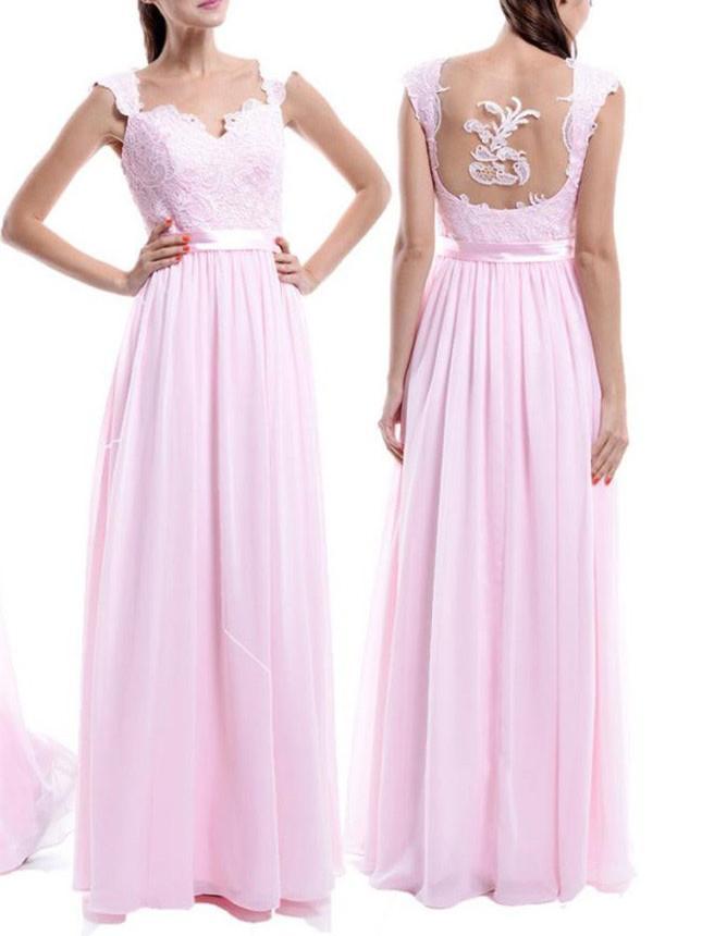 BohoProm Bridesmaid Dress A-line Sweetheart Floor-Length Chiffon Appliqued Bridesmaid Dresses ABC00015
