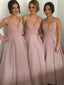 A-line Sweetheart Floor-Length Satin Dusty Rose Bridesmaid Dresses With Beading HX002