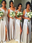 A-line Sweetheart Floor-Length Satin White Bridesmaid Dresses With Appliques HX003