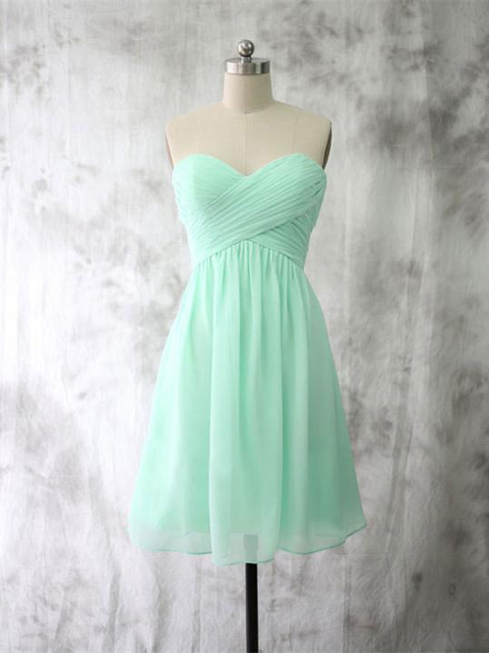 BohoProm Bridesmaid Dress A-line Sweetheart Mini Chiffon Simple Mint Bridesmaid Dresses ABC00019