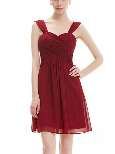 BohoProm Bridesmaid Dress A-line Sweetheart Mini Chiffon Simple Short Burgundy Bridesmaid Dresses ABC00016