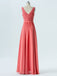 BohoProm Bridesmaid Dress A-line  V- Neck  Floor-Length Chiffon Bridesmaid Dresses 2873