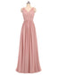 A-line V-Neck Floor-Length Chiffon Lace  Pink Bridesmaid Dresses 2827