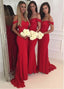 Attractive Chiffon Off-the-shoulder Neckline Sheath Bridesmaid Dresses With Beaded Appliques BD022