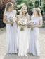 Attractive Satin & Lace Jewel Neckline Cap Sleeves Sheath Bridesmaid Dresses BD092