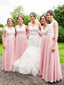 Chic Lace & Chiffon V-neck Neckline A-line Bridesmaid Dresses With Belt BD067